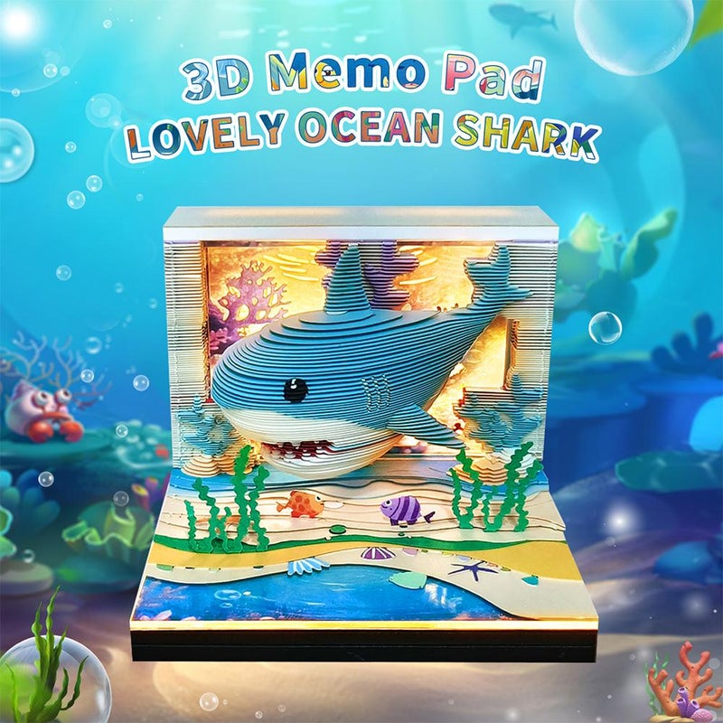 3D Christmas 2026,3D Shark Ocean Underwater World Time Piece Calendar with LED Light,Sticky Note Pad Paper Carving Art Craftwork Desk Decor Gift for Birthdays Holidays Christmas - Image 2